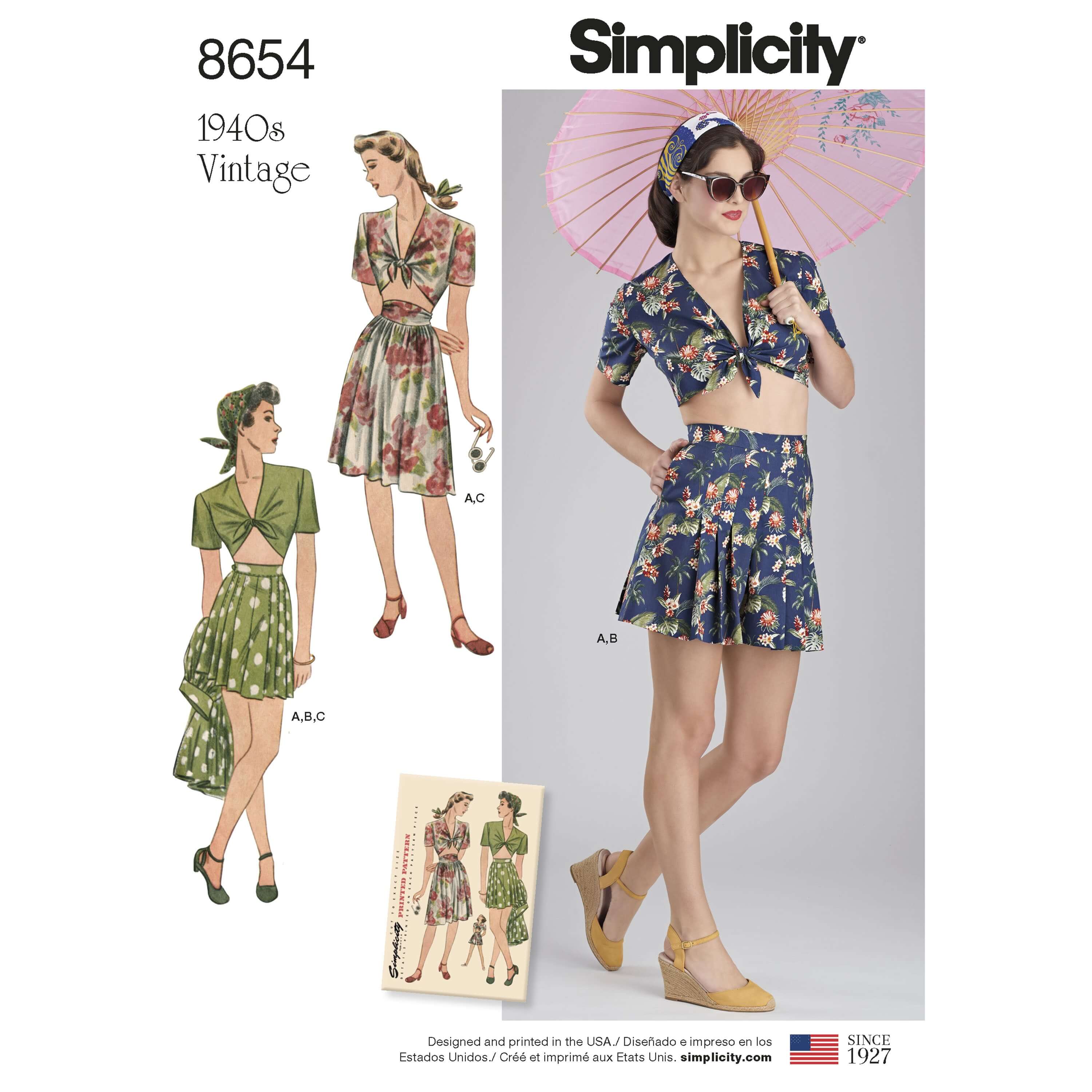 Simplicity Sewing Pattern 8654 Women’s Vintage 40s Skirt, Shorts & Tie Top