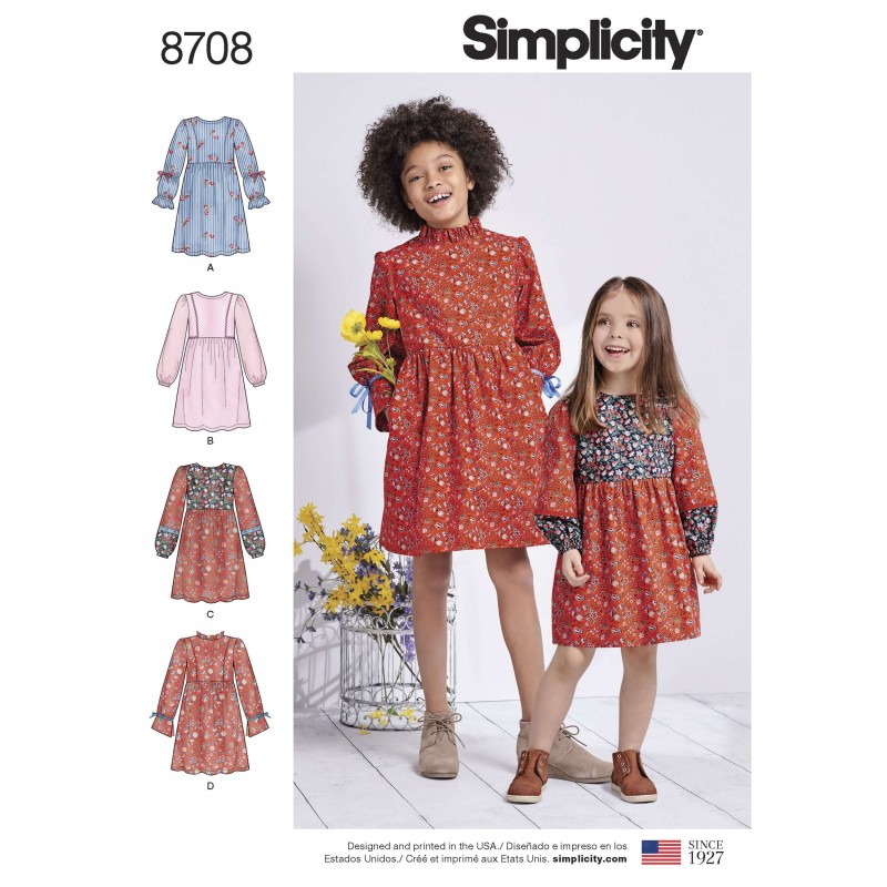 Simplicity Sewing Pattern 8708 Child & Girl's Trimmed Dresses