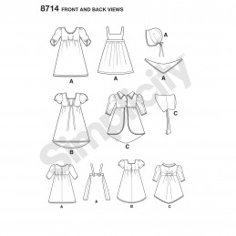 Simplicity Sewing Pattern 8714 18" Doll Vintage Inspired Dresses & Aprons