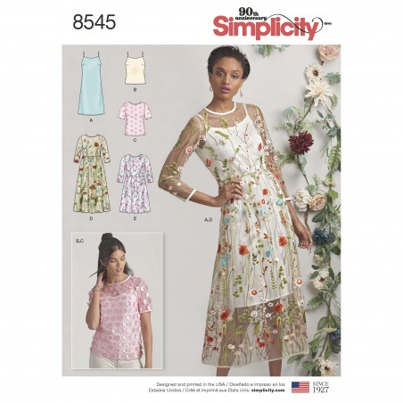 Simplicity Sewing Pattern 8545 Misses Sheer Dress with Slip or Cami...