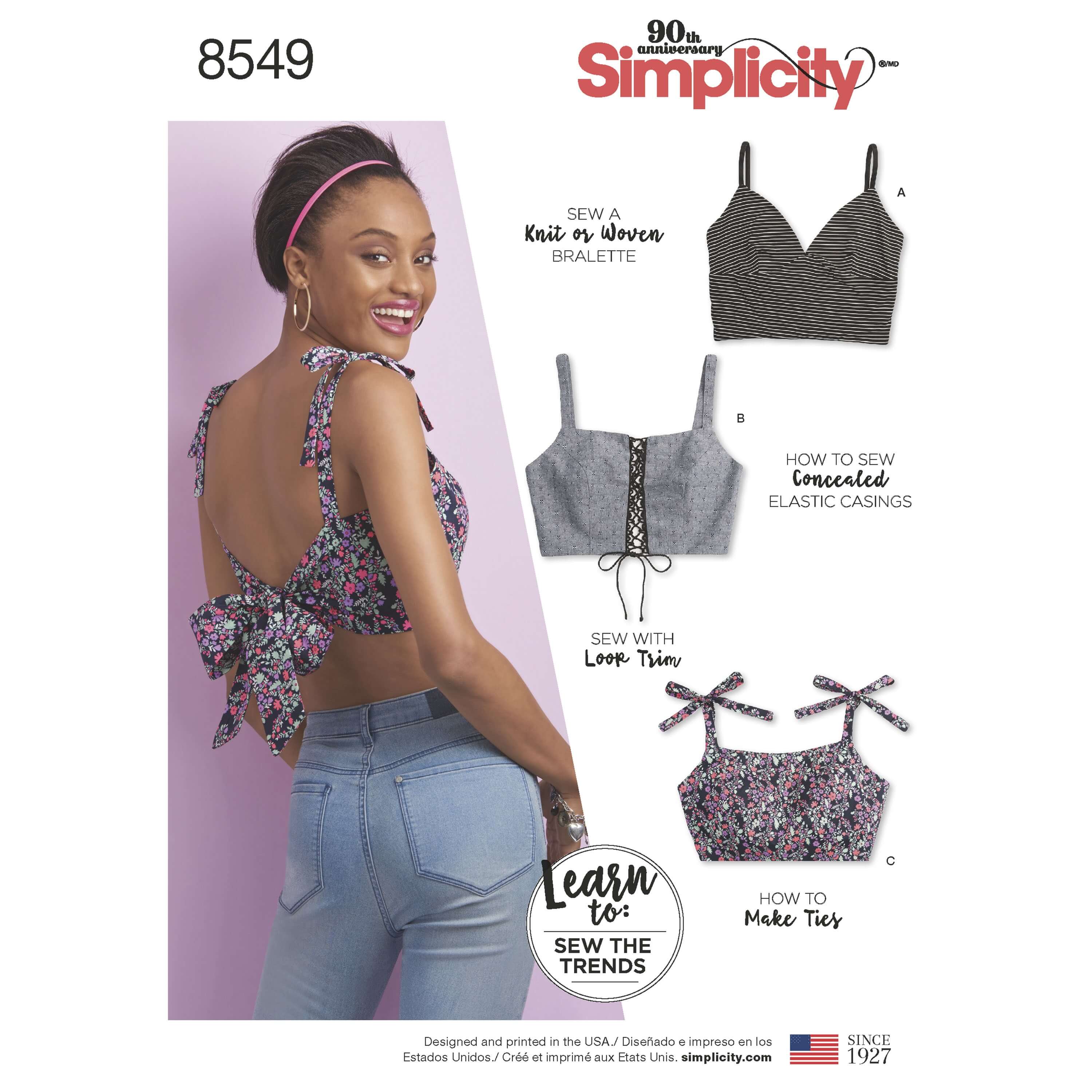 Simplicity Sewing Pattern 8549 Misses Learn to Sew Bralette Crop Top