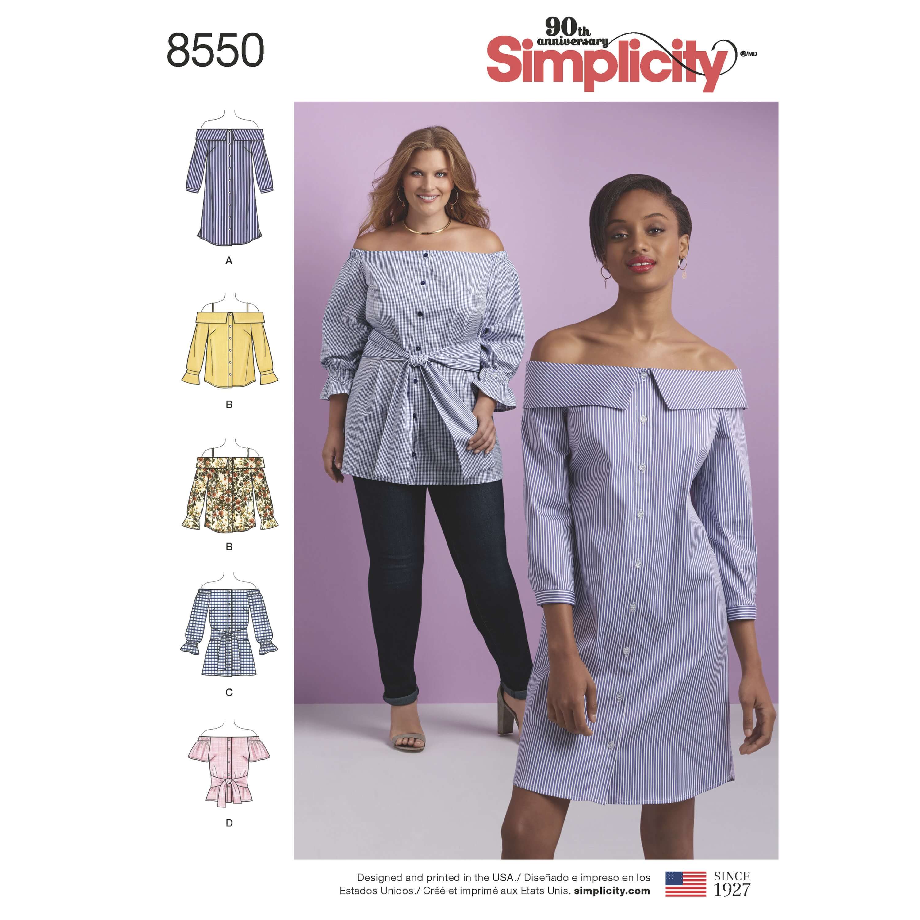 Simplicity Sewing Pattern 8550 Misses Off the Shoulder Tunic Blouse or Shirt