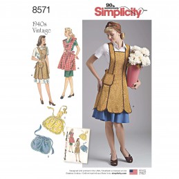 Simplicity Sewing Pattern 8571 Misses 1940s Vintage Aprons with Detail Options