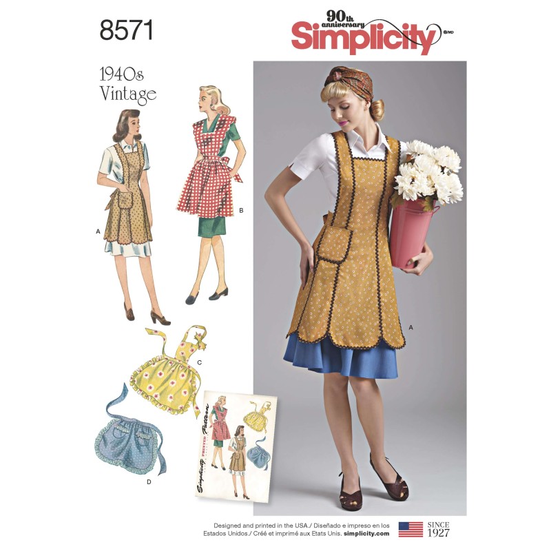 Simplicity Sewing Pattern 8571 Misses 1940s Vintage Aprons with Detail Options