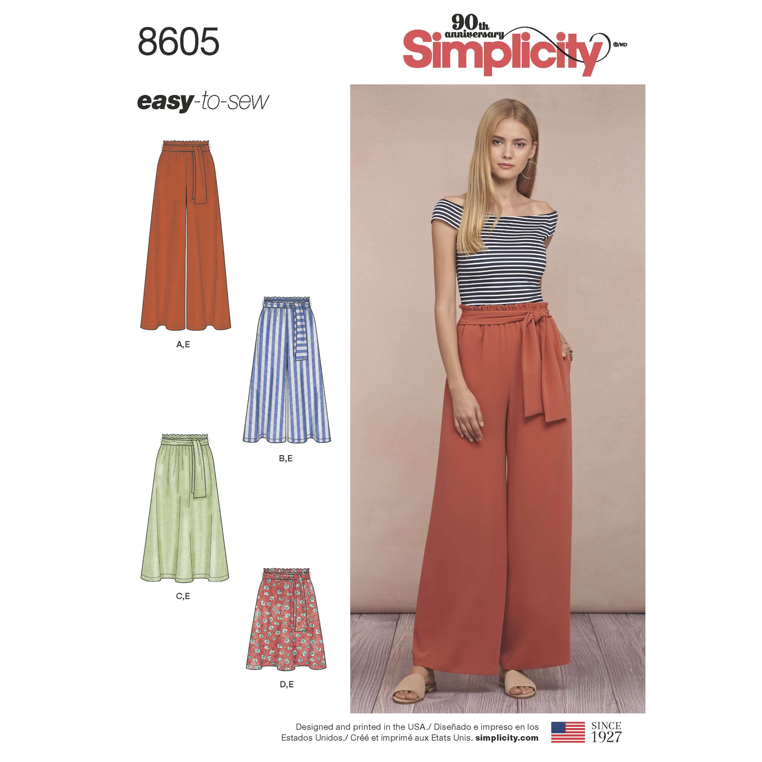 Simplicity Sewing Pattern 8605 Women's Wide Leg Paper Bag Trousers