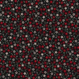 Black 100% Cotton Poplin Fabric Rose & Hubble Tiny Ditsy Floral Flower Heads
