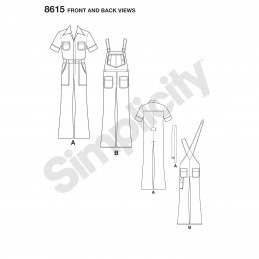 Simplicity Sewing Pattern 8615 Men's 1970s Vintage Jumpsuit Overalls