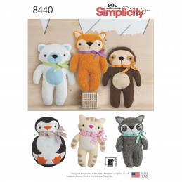 Simplicity Sewing Pattern 8440 Stuffed Cuddly Animal Toys
