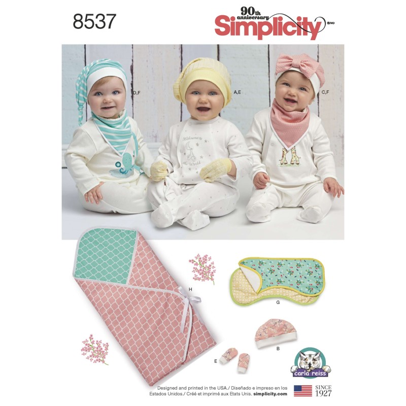 Simplicity Sewing Pattern 8537 Baby Accessories for Cold Weather Hats Blankets