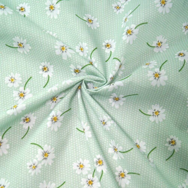 Polycotton Fabric Polka Dot Daisies Flowers Floral Spots Dots