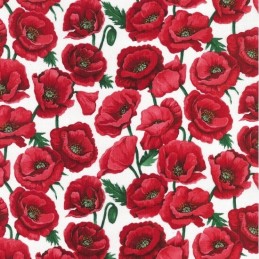 Blossom White 100% Cotton Fabric Nutex Poppies Poppy Floral Flowers Collection