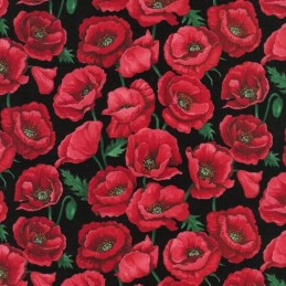 Blossom Black 100% Cotton Fabric Nutex Poppies Poppy Floral Flowers Collection