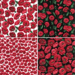 100% Cotton Fabric Nutex Poppies Poppy Floral Flowers Collection