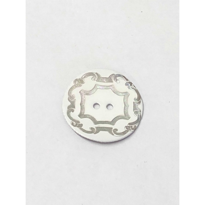 27mm Silver Scroll On White Sea Shell Round Button Italian Design