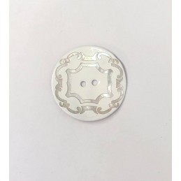34mm Silver Scroll on White Sea Shell Round Button Italian Design