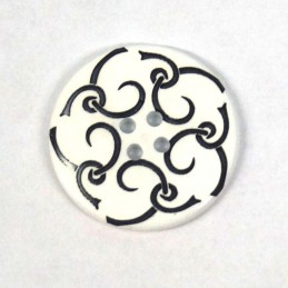 27mm Black Swirls on White Round Button Italian Design