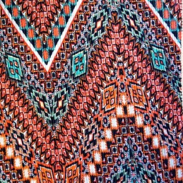 Orange 100% Polyester Pleated Printed Jersey Big Zig Zag Festival Aztec Funky