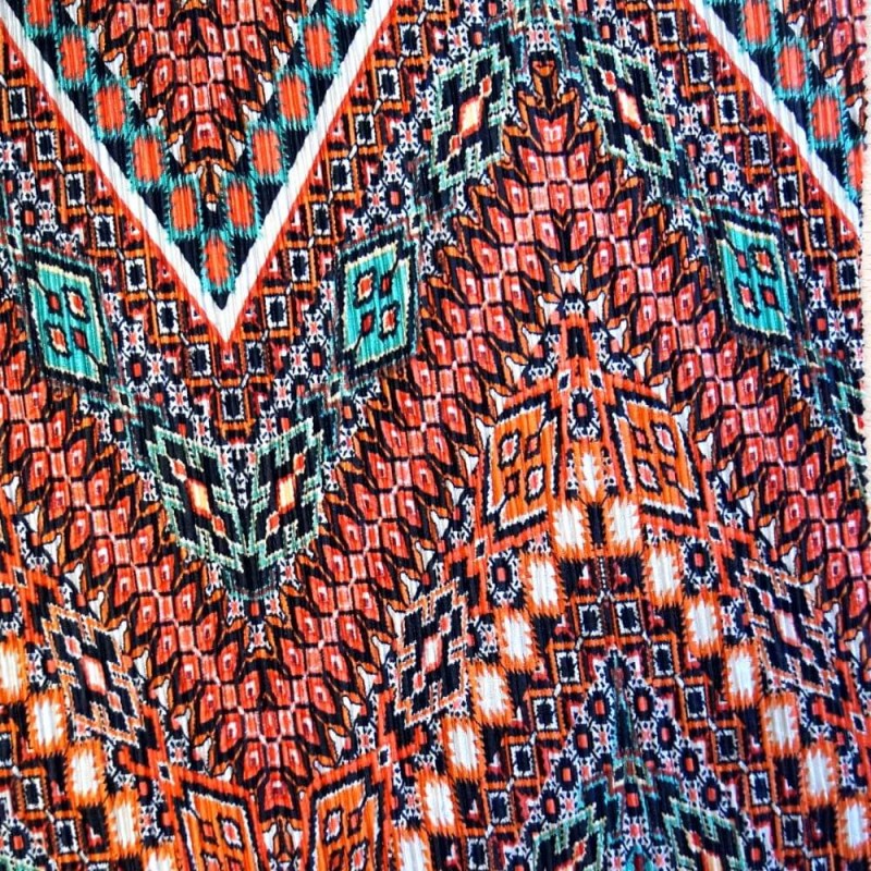 100% Polyester Pleated Printed Jersey Big Zig Zag Festival Aztec Funky