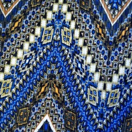 Royal Blue 100% Polyester Pleated Printed Jersey Big Zig Zag Festival Aztec Funky