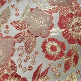 Sitka White Red Polyester Metallic Brocade Fabric Embroidered Silky Satin Floral Flower Curtain