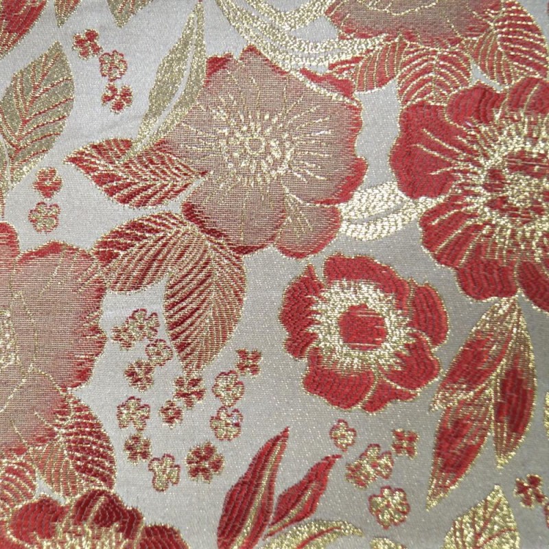 Polyester Metallic Brocade Fabric Embroidered Silky Satin Floral Flower Curtain