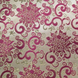 Anaconda Fuchsia Gold Polyester Metallic Brocade Fabric Embroidered Silky Satin Floral Flower Curtain