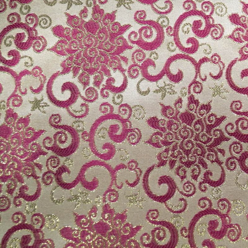 Polyester Metallic Brocade Fabric Embroidered Silky Satin Floral Flower Curtain