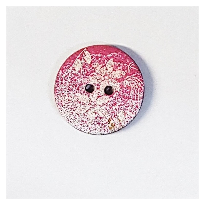 Pink & White Speckled Paint Wooden Floral Button 22mm
