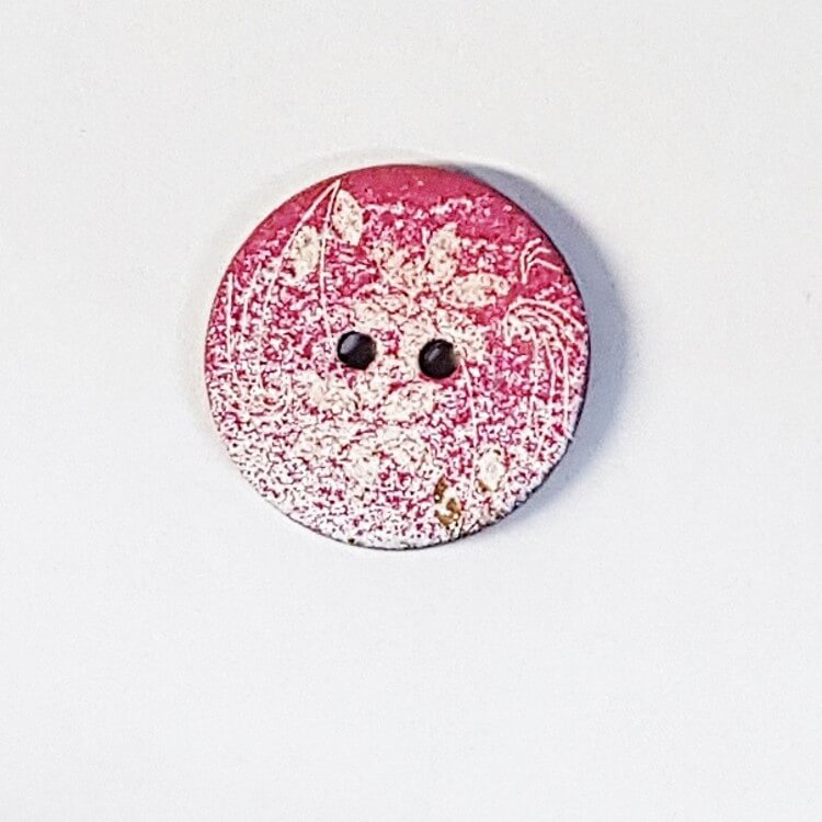 Pink & White Speckled Paint Wooden Floral Button 22mm