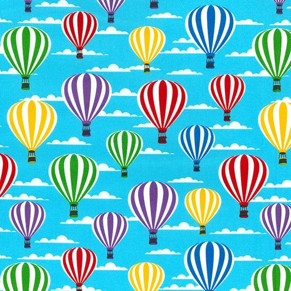 Turquoise 100% Cotton Poplin Fabric Rose & Hubble Hot Air Balloon Sky Clouds