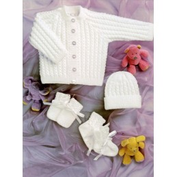 Knitting Pattern James C Brett UKHKA35 4 Ply Baby Cardigan Hat & Mittens