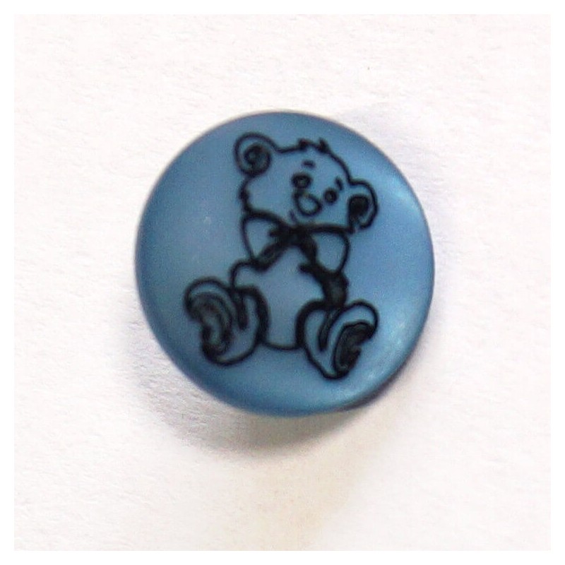 Teddy Bear On Blue Shank Back Button Fastening 13mm Wide