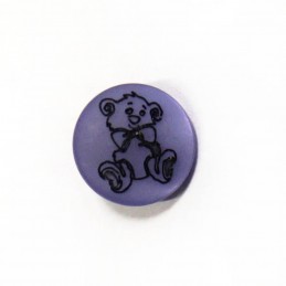 Teddy Bear On Purple Shank Back Button Fastening 13mm Wide