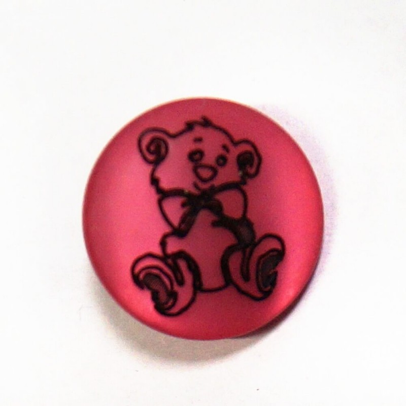 Teddy Bear On Pink Shank Back Button Fastening 13mm Wide