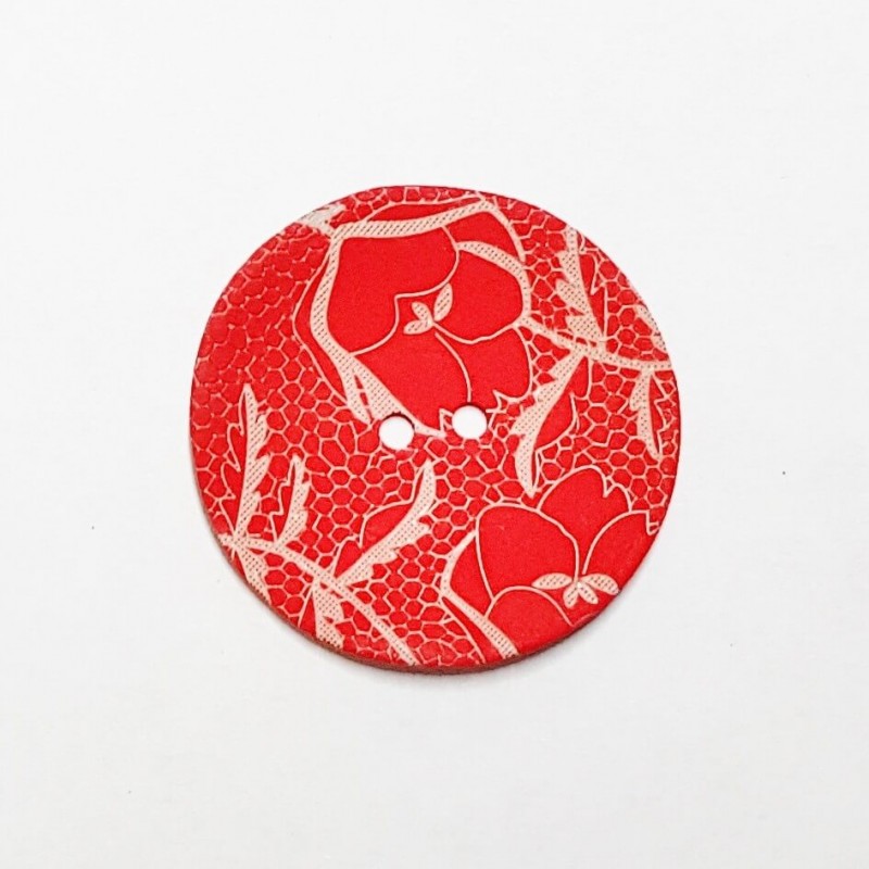 Natural Shell Red with Silver Engraved Vines Floral Button 33mm