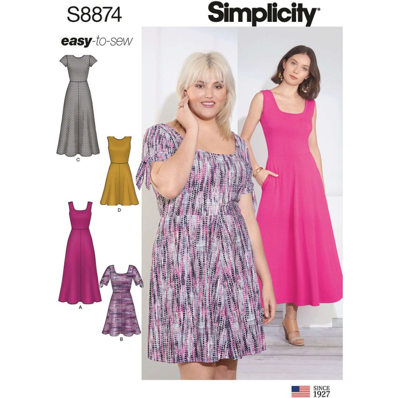 Simplicity Sewing Pattern 8874 Misses Fitted Bodice Casual Knit Dresses