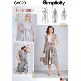 Simplicity Sewing Pattern 8879 Misses Origami Dress Loose Fit Shirt Tie Waist