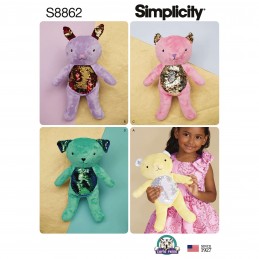 Simplicity Sewing Pattern 8862 Stuffed Animals with Sequin Bellies