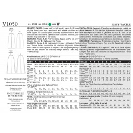 Vogue Sewing Pattern V1050 Women's Wide Leg Trousers With Optional Insert