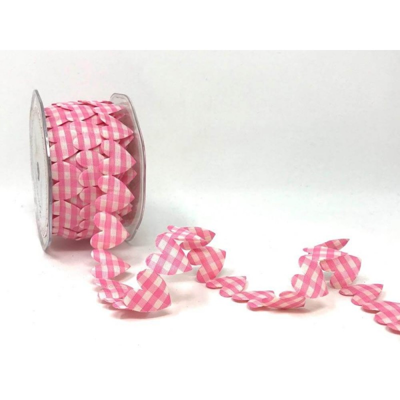 25mm Bertie's Bows Gingham Padded Hearts Garland Craft Ribbon