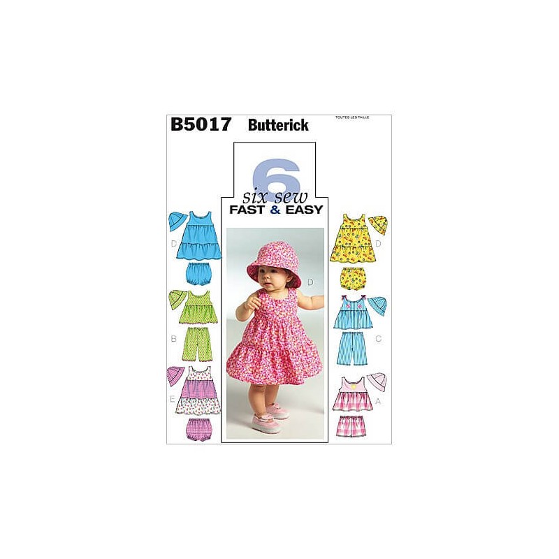 Butterick Sewing Pattern 5017 Infants' Top Dress Shorts Hat & Trousers