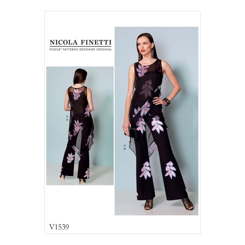 Vogue Sewing Pattern V1539 Women's Flared Leg Jumpsuit and Sleeveless Overlay