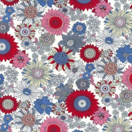 Red 100% Cotton Poplin Fabric Rose & Hubble Bobby's Sunflowers Floral Flower