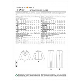 Vogue Sewing Pattern V1560 Women's Open Jacket and Slim Trousers
