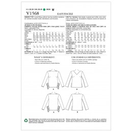 Vogue Sewing Pattern V1568 Women's Top with Hemline and Neck Variations