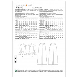 Vogue Sewing Pattern V1572 Women's Sleeveless Peplum Top and Wide Leg Trousers