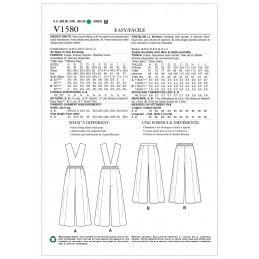 Vogue Sewing Pattern V1580 Women's Wide Leg Trousers with Optional Straps