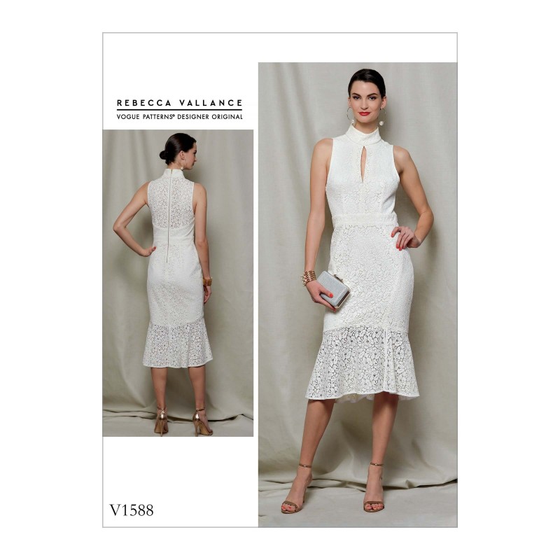 Vogue Sewing Pattern V1588 Women's Dress with High Neck and Skirt Flounce