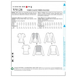 Vogue Sewing Pattern V9128 Women's Peplum Pull Over Top