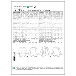 Vogue Sewing Pattern V9153 Women's Loose Fitting Button Down Shirt